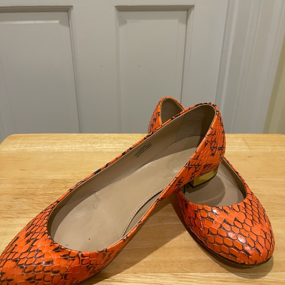 J. Crew Collection Janey snakeskin flats in coral salmon color. 8 M.